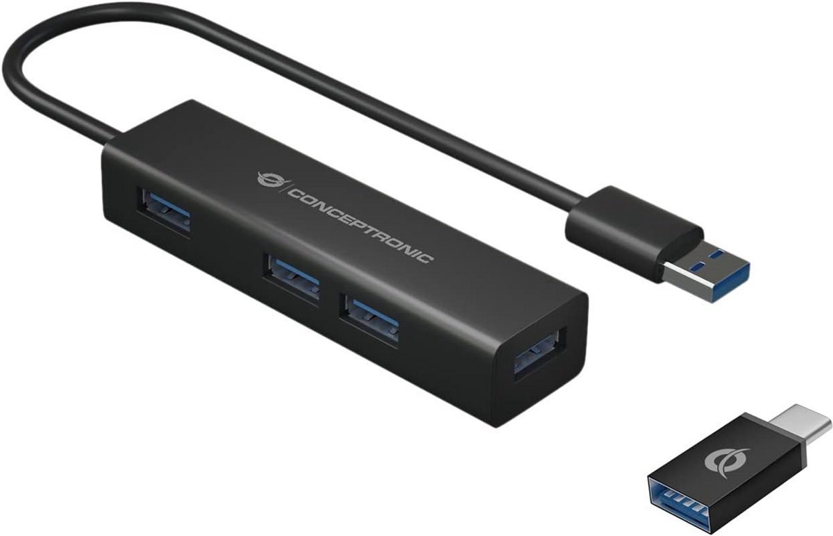 USB 3.2 Gen 1 Hub - 5 Poorten USB-A (5000 Mbit/s) - Zwart
