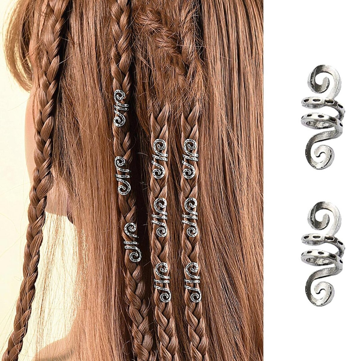 15x Zilveren Spiralen Haaraccessoires voor Vlechten en Dreadlocks - Metalen Haarringen