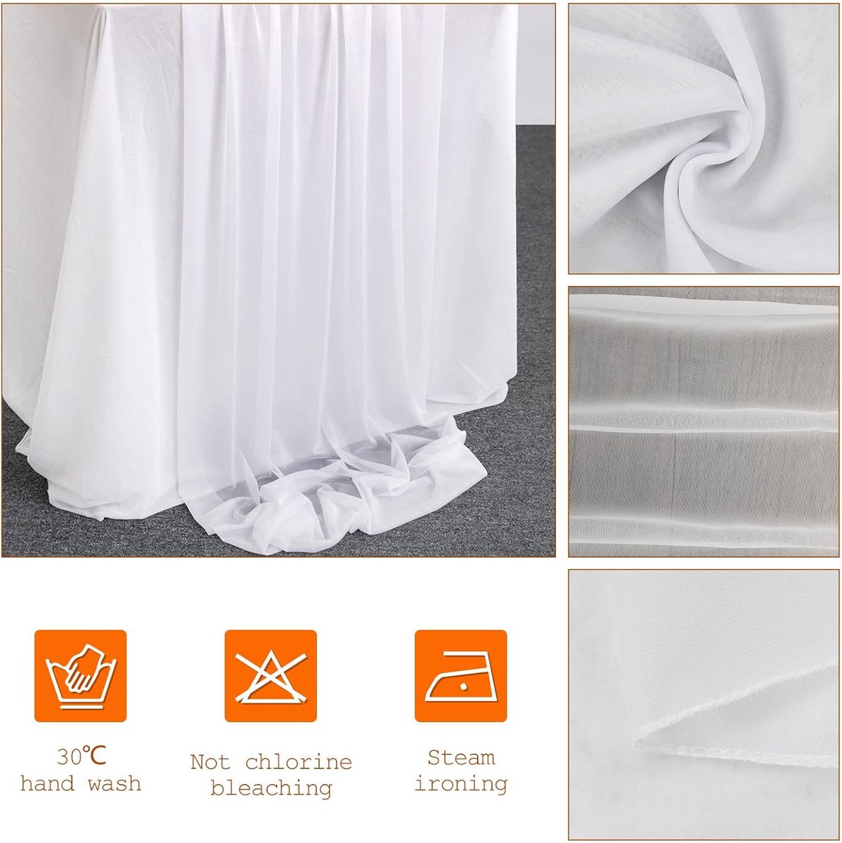 Chiffon Tafelloper 70 x 300 cm Wit - Wasbare Tafeldecoratie voor Bruiloft en Feesten