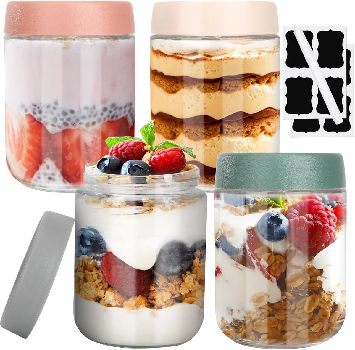 4 Stuks Potten voor Overnight Havermout - Ideaal voor Ontbijt en Meal Prep