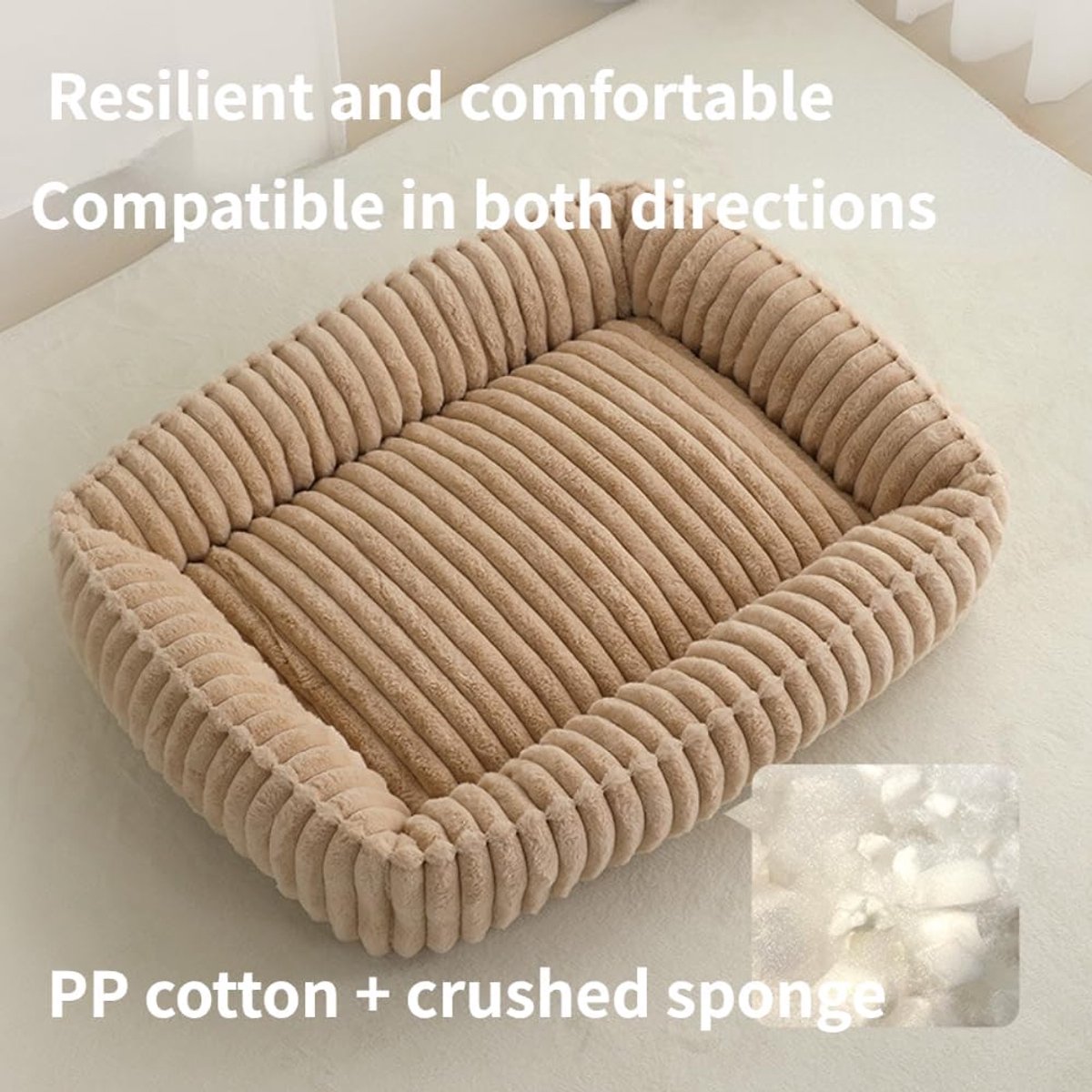 Daity Een stijlvol, wasbaar, orthopedisch hondenbed met een vacht die lijkt op konijnenbont, extra groot en comfortabel (khaki, XXL, 105x80x20cm). thumbnail 6