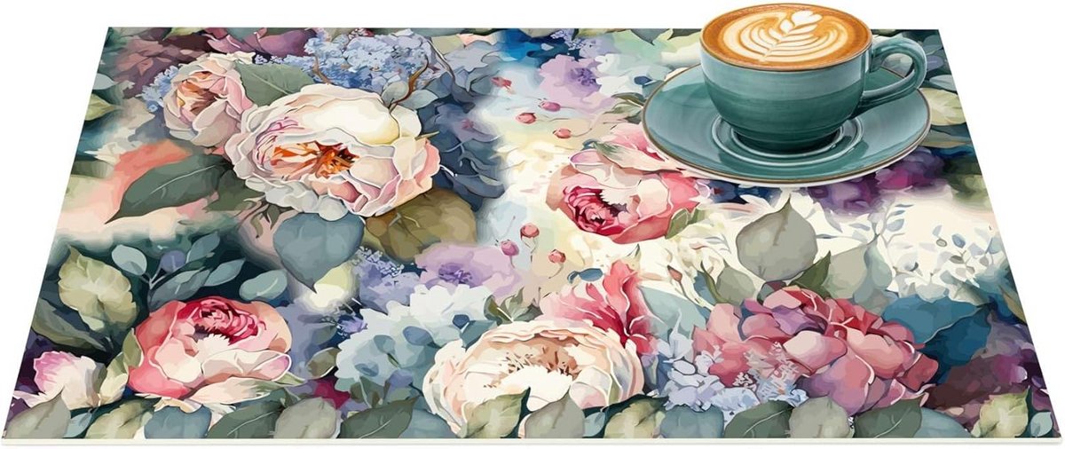 Set van 4 Afwasbare PVC Placemats Rozen Patchwork - Hittebestendig & Antislip - 30x45 cm