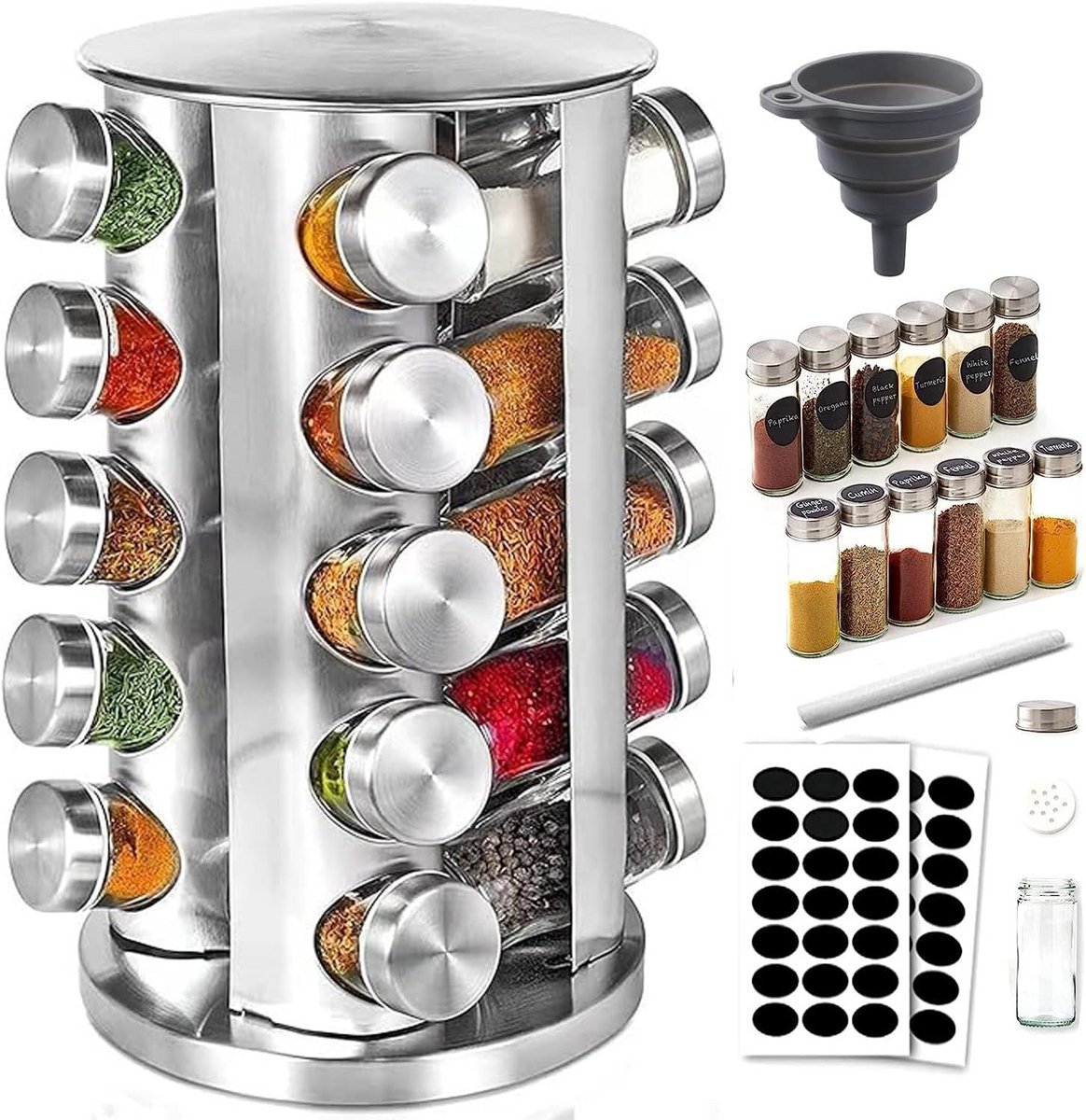 Draaibare Kruidencarrousel met 20 Potjes - Keuken Organizer voor Specerijen