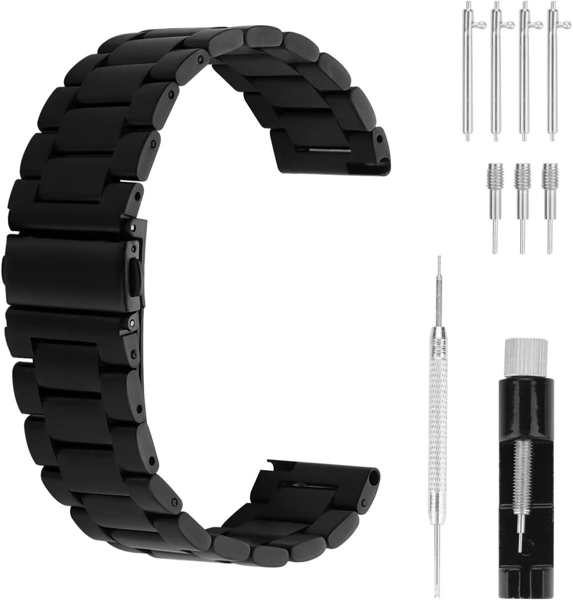 Metalen vervangende horlogebandjes - heren - roestvrijstalen banden - quick-release - klassiek design - 20 mm breedte - 1 veerstaaf + 4 oorspelden - zilver - accessoire - polsband - zilverkleurig model.