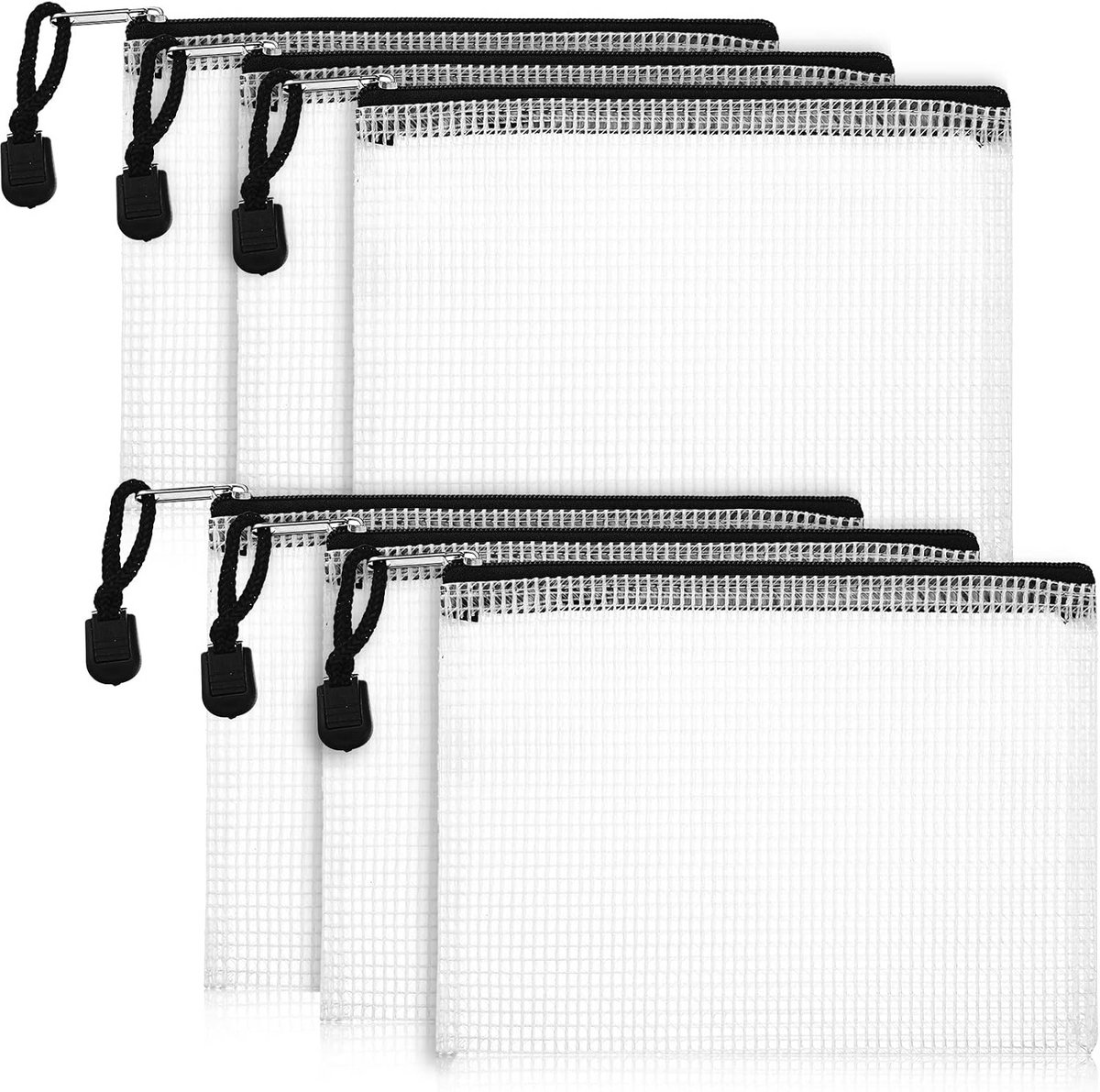 Set van 6 Transparante PVC Netvakken met Ritssluiting voor Organisatie en Documenten