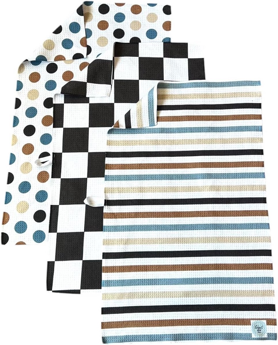 3x Keukendoeken Set - Luxe Wafelstructuur - Zeer Absorberend - Met Ophanglus