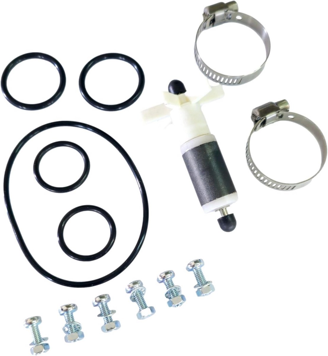 Reparatieset voor waterpompen met pompafdichtingen, waaier, as en slangklemmen