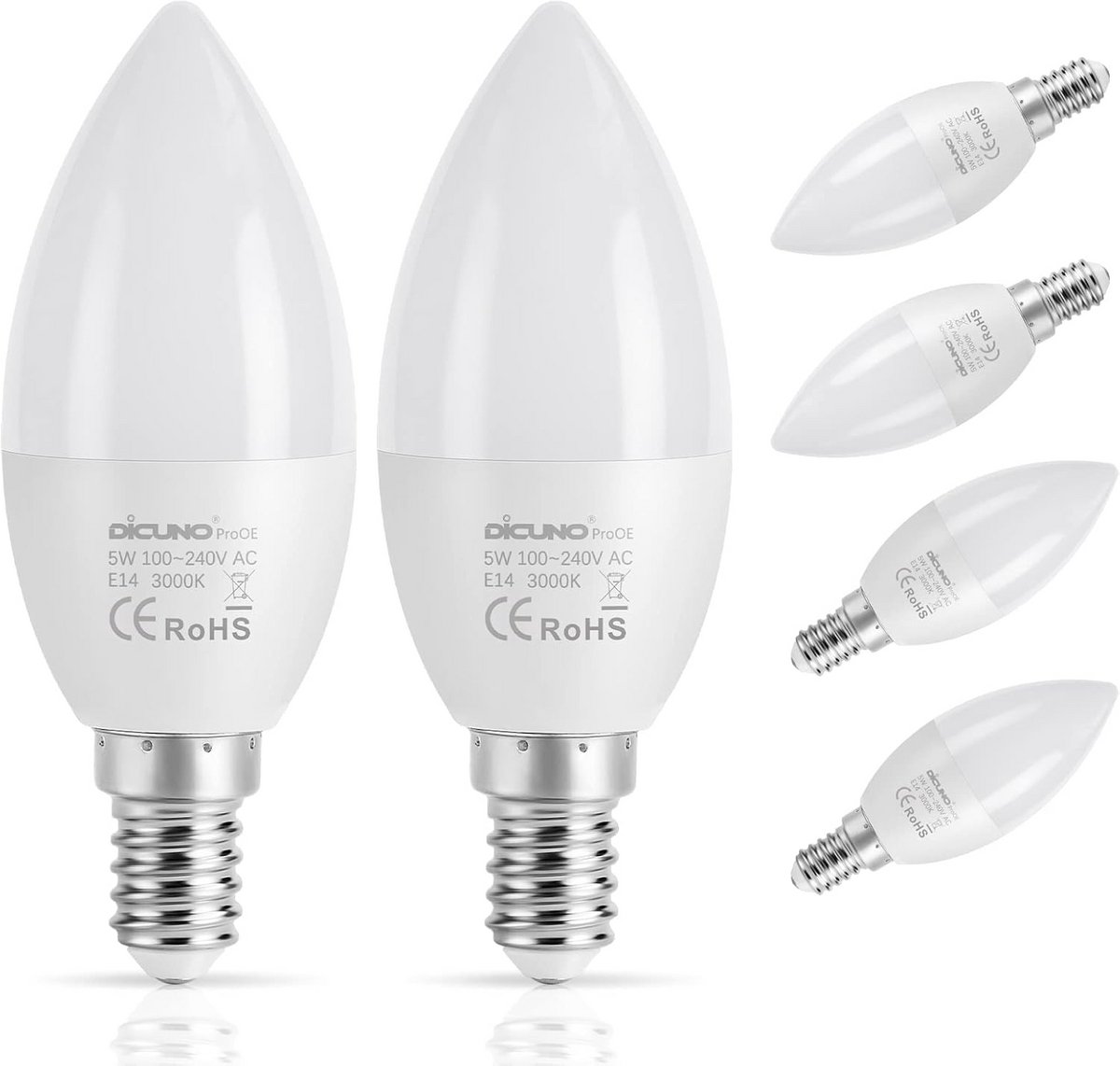 E14 Kaars LED Lamp 5W Warm Wit 3000K Hoogwaardige Kleurweergave 6 Stuks