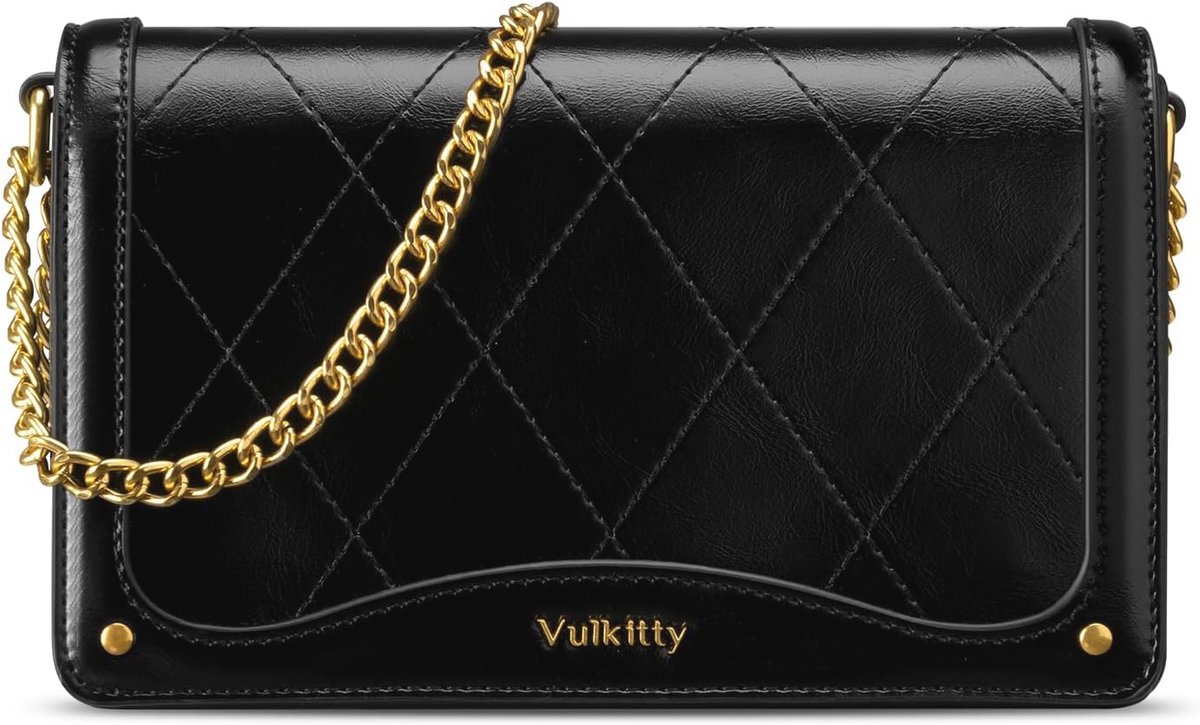 Trendy Gewatteerde Clutch Schoudertas voor Vrouwen met Gouden Ketting - Zwart