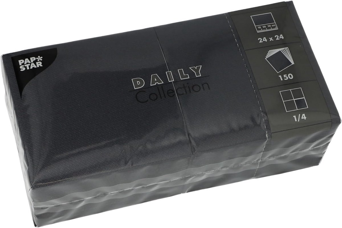 150 zwarte Servetten 1/4 Vouw - 24x24 cm - Professionele Kwaliteit voor Dagelijks Gebruik
