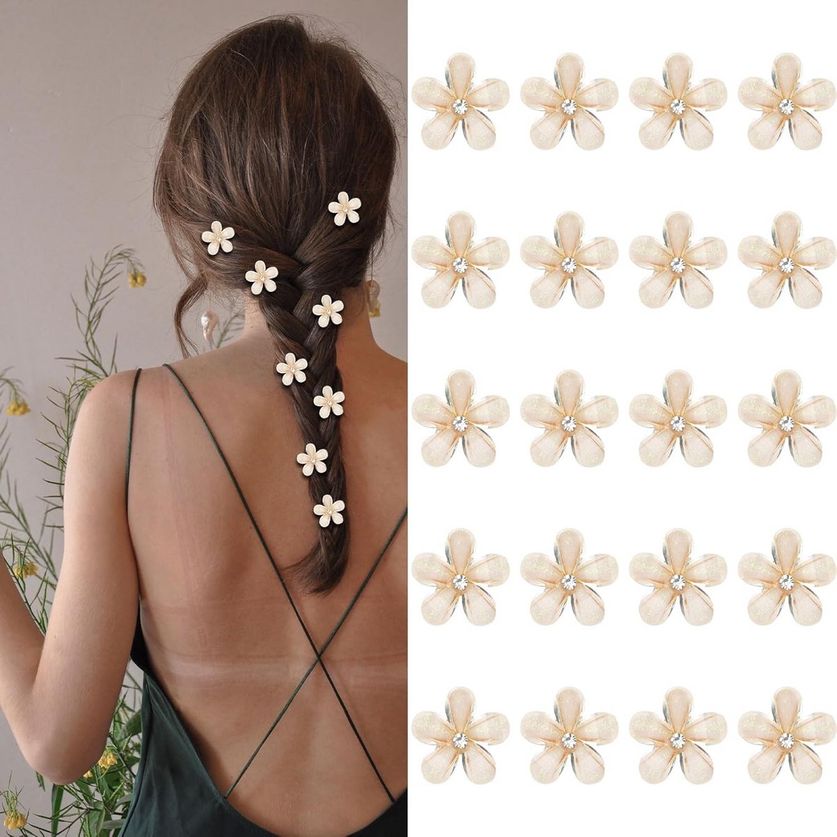 20x Mini Bloem Haarspeldjes met Strass - Kleine Haarclips voor Meisjes en Dames