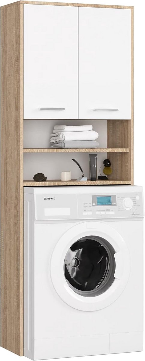 Hangende Wasmachinekast met Open Opbergvakken - Bovenbouwkast voor Badkamer of Commode 64 x 180 x 30 cm