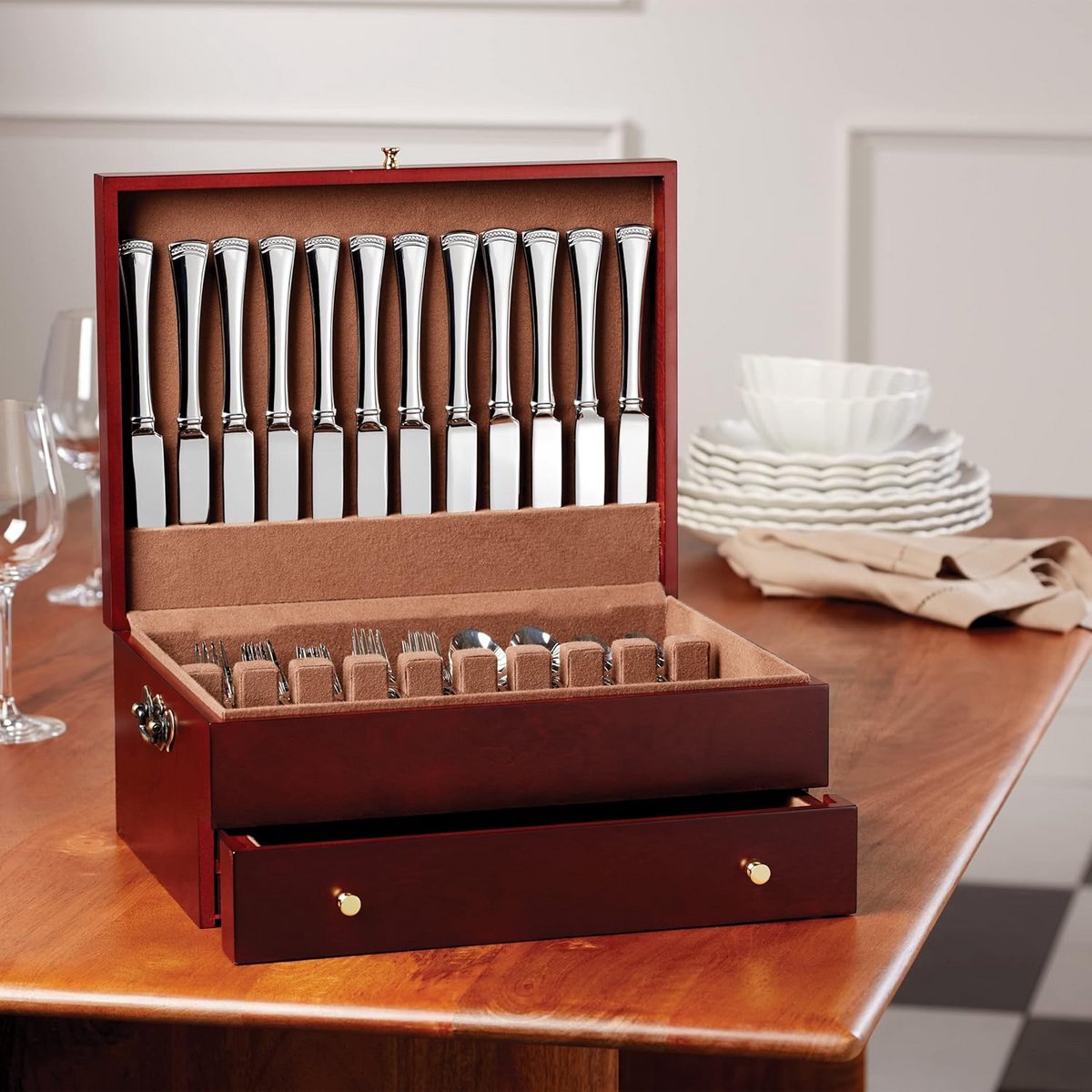 Luxe Houten Bestekcassette met Lade voor 120 Stuks - Tafelorganizer