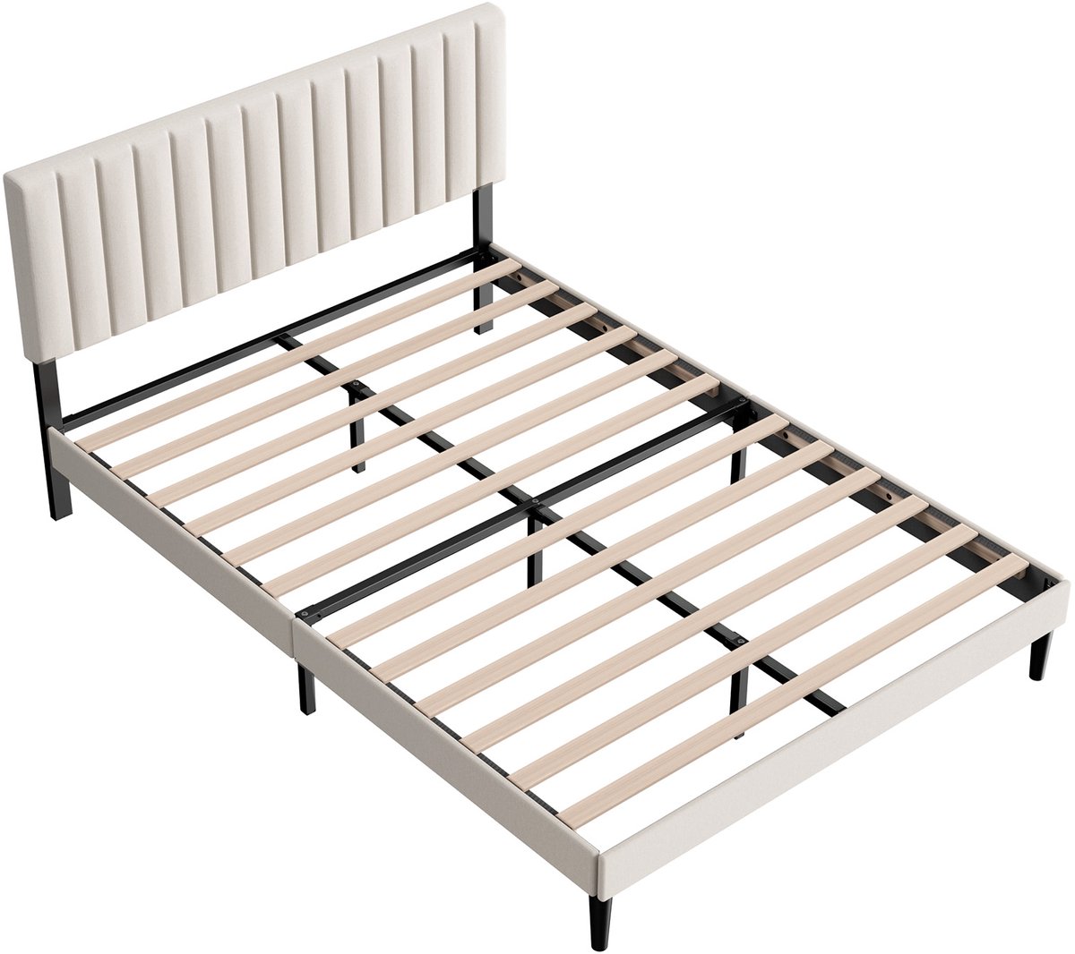 KUTAS Gestoffeerd Tweepersoonsbed - 140 x 200 cm - Metalen Bed - Met Hoogte Verstelbaar hoofdeinde - Grote Opbergruimte - Grijs gestoffeerd bed - Stevig - Stil - Anti Slip - Eenvoudige Montage