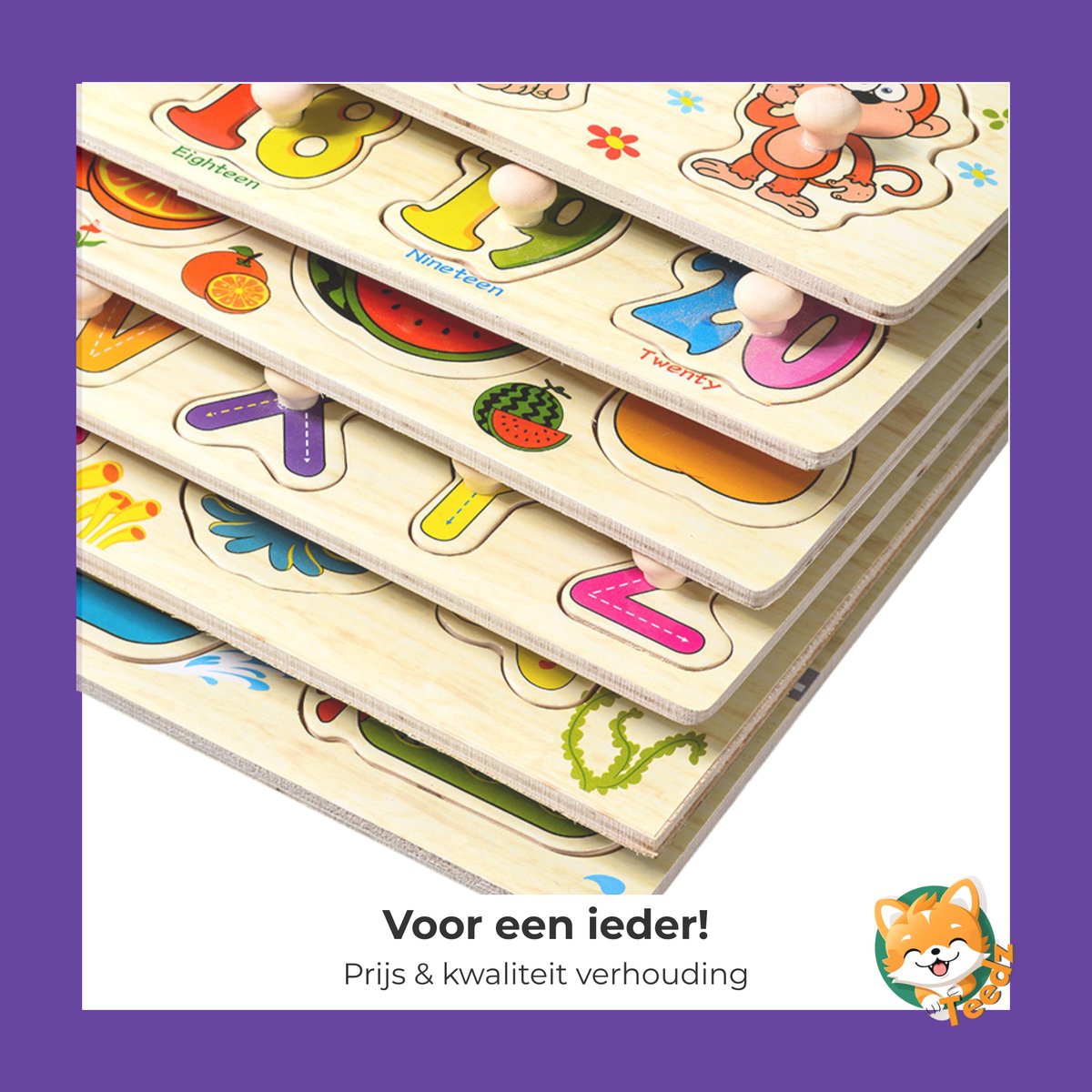 Dieren - Houten puzzels voor kinderen 1 jaar / 2 jaar / 3 jaar - Educatief speelgoed - Cadeau jongen / meisje - Baby / Dreumes / Peuter - Traktatie - Uitdeelcadeaus — afbeelding 4