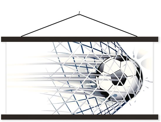 Porte-affiche avec affiche - Affiche scolaire - Une illustration d'un ballon de football entrant dans le but - Garçons - Filles - Kids - 150x75 cm - Lattes noires