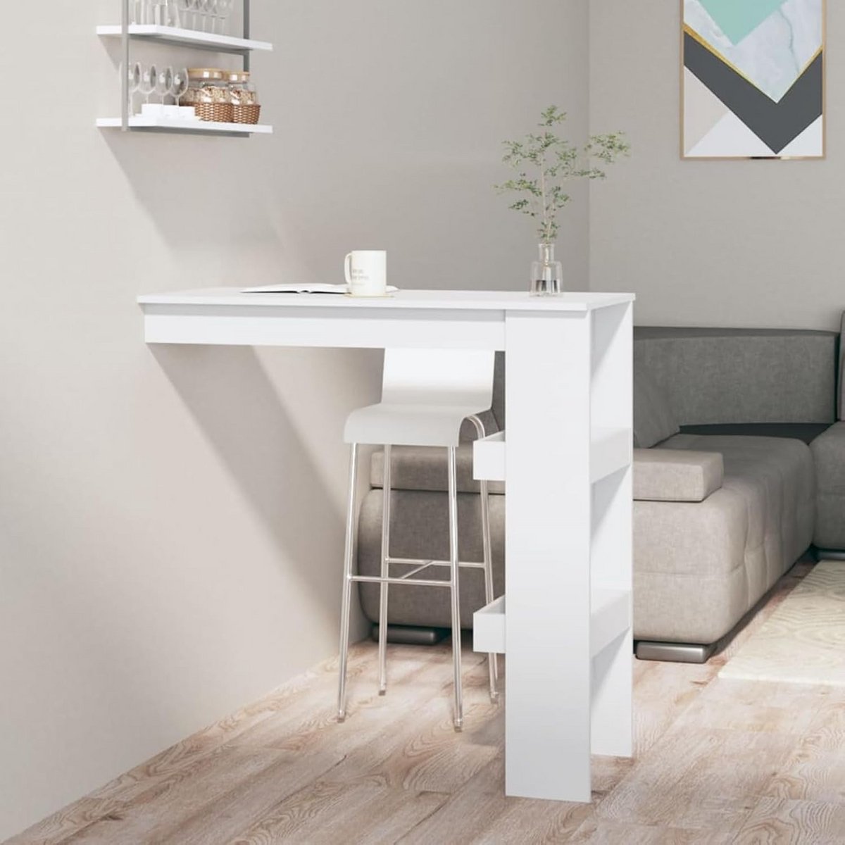 Hoge Bartafel aan de Muur met Opbergplanken voor Woonkamer en Keuken