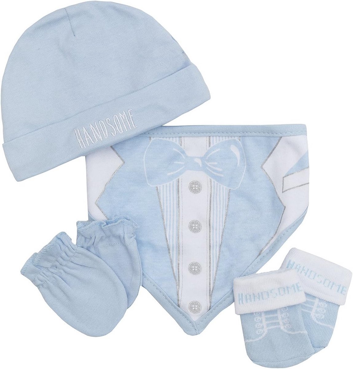 4-delige babyset met muts, handschoenen, slabbetje en sokken - Roze