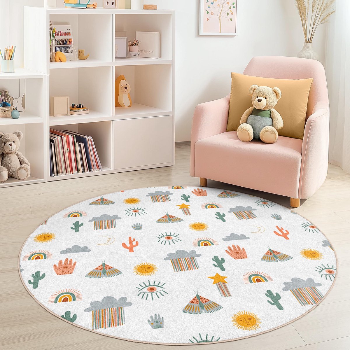 Mila Home - Kindertapijt Rond - Vloerkleed Kinderkamer Tapijt - Speeltapijt - Wasbaar - An