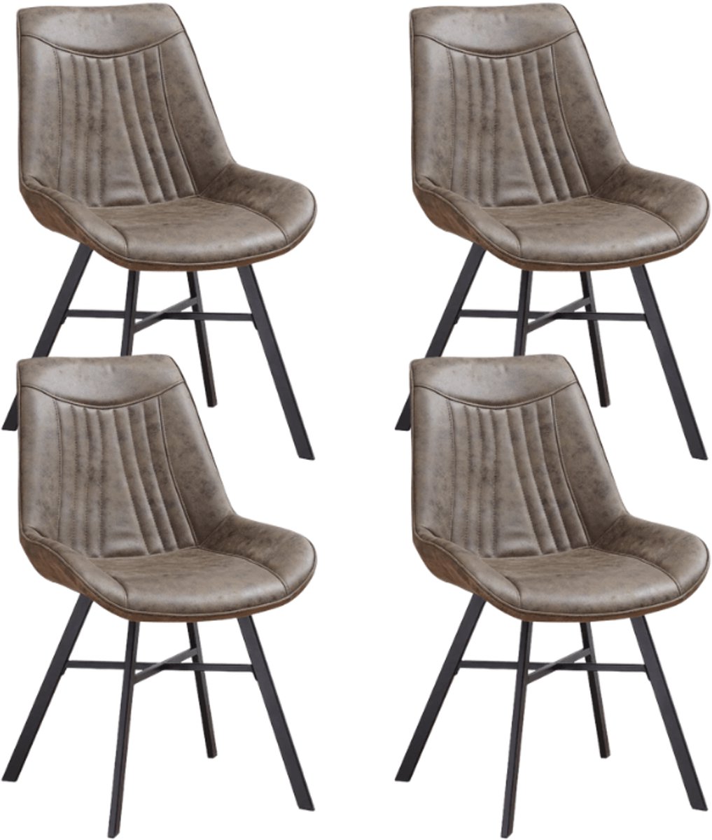 Dimehouse Set van 4 Eetkamerstoelen Jada Groen Eco-leer - Zonder Armleuningen - Ecoleer - Industrieel