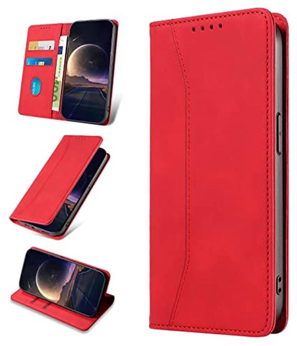 Premium Faux Leather Bookcase Cover met Kaarthouder voor Google Pixel 8a – Rood