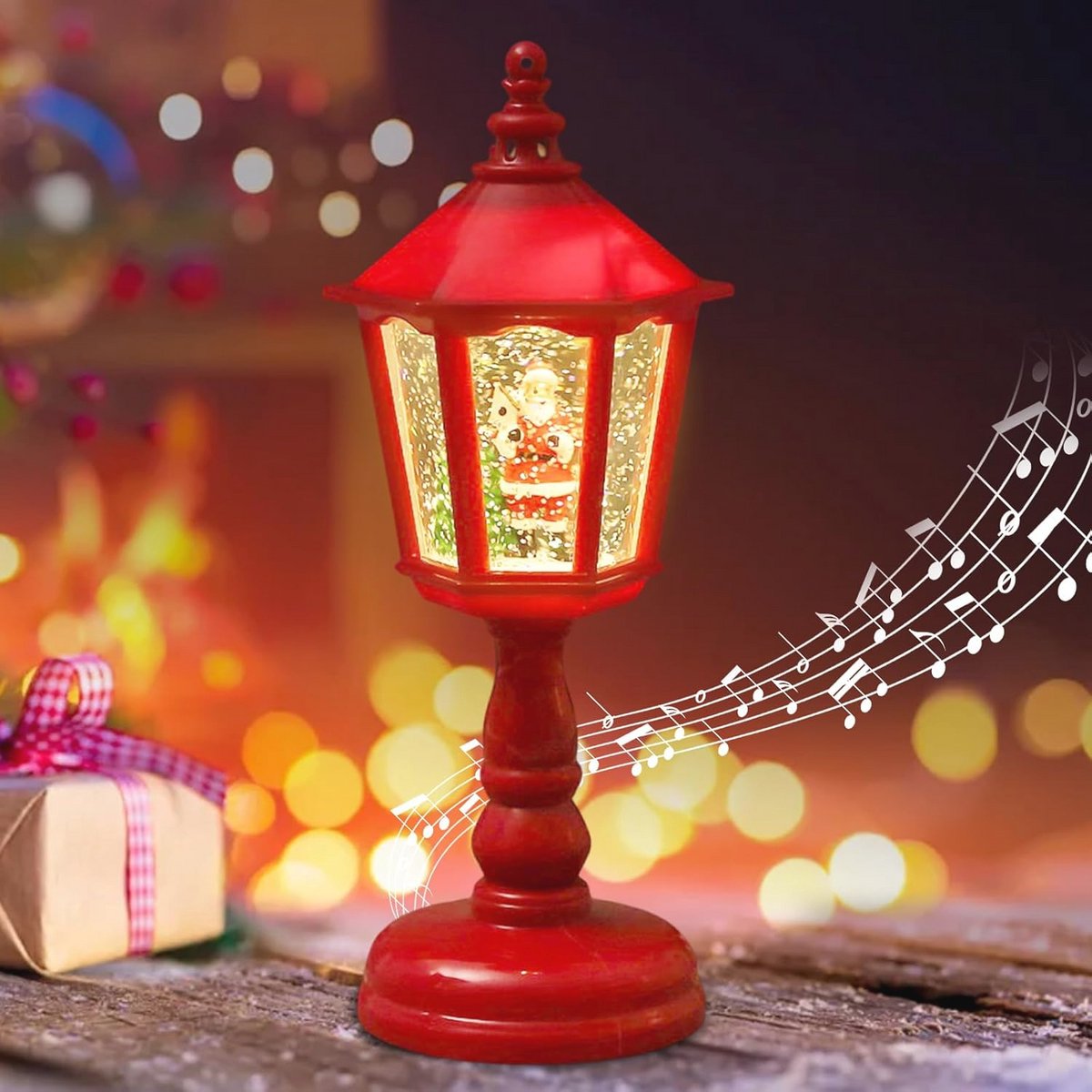 Vintage kerstlantaarn met sneeuwbol en muziek - Decoratieve kerstverlichting voor thuis