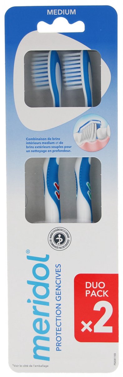 Meridol Duo-Pack Tandenborstels Medium (Kleur : Rood en groen)