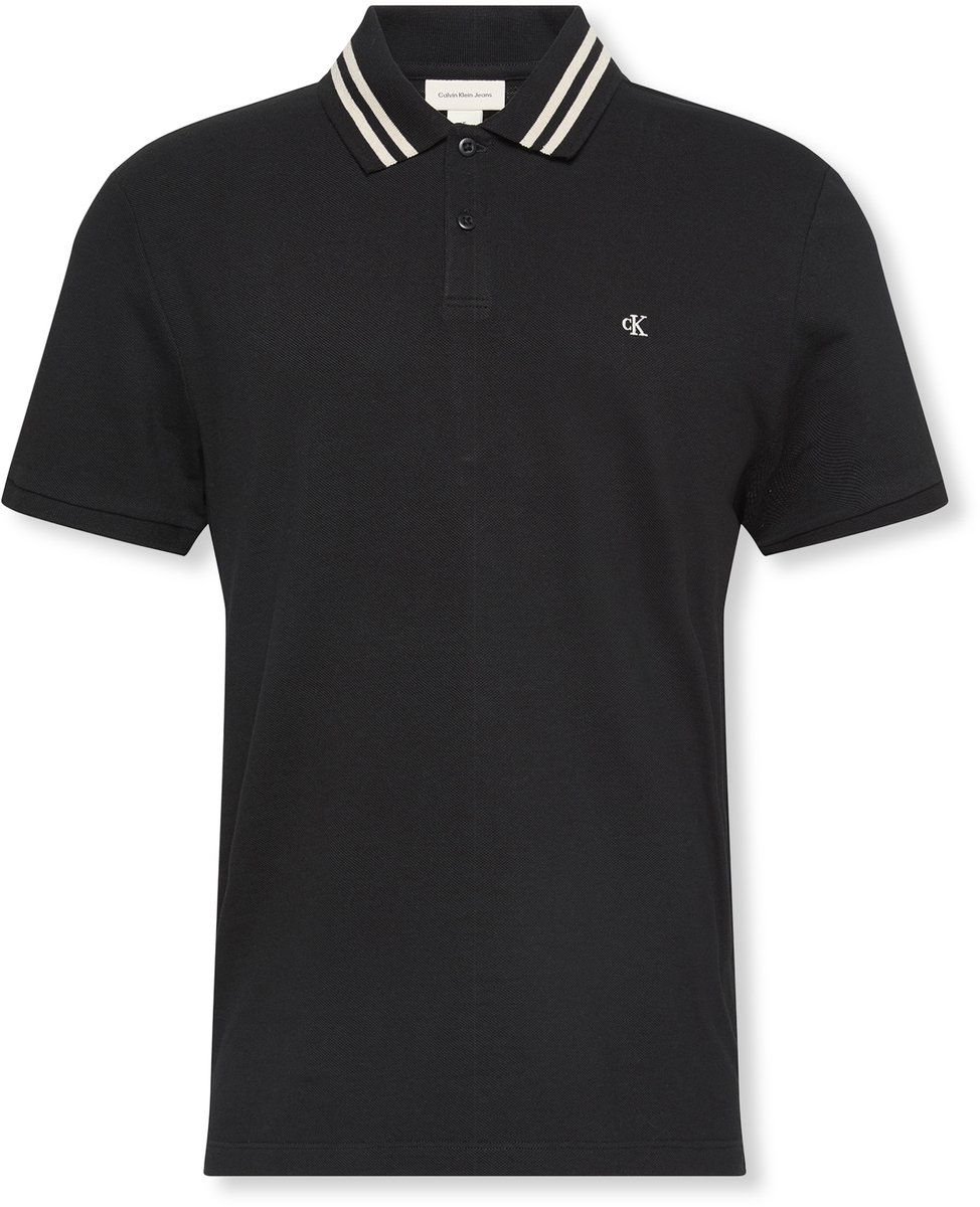 Calvin Klein Jeans Ss Monogram Pique Tipped Polo Zwart