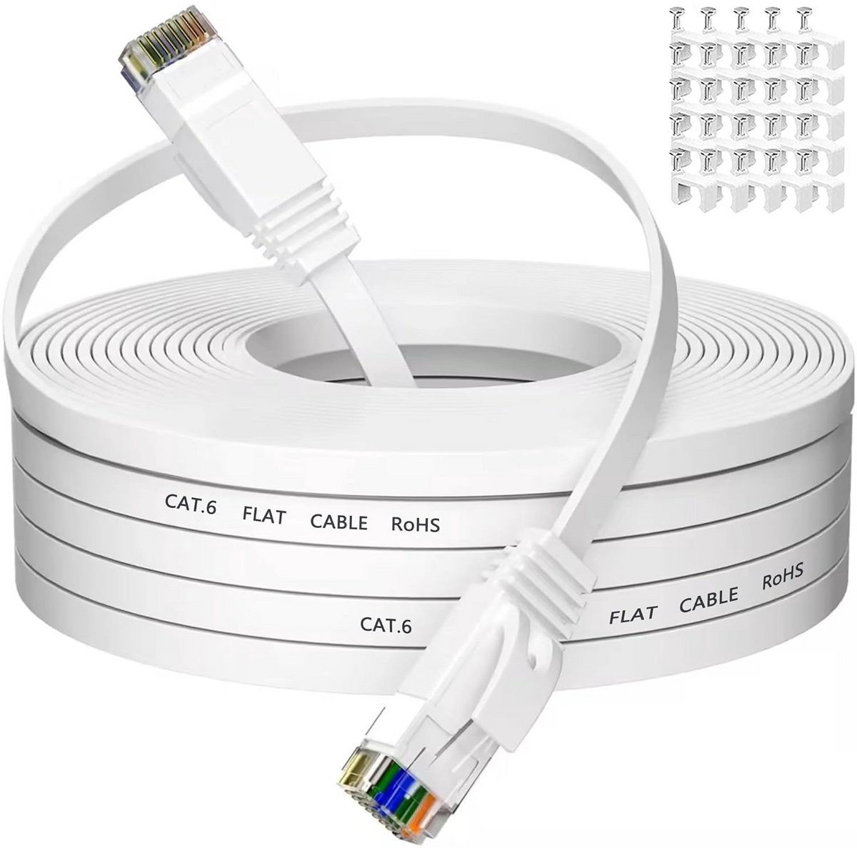 25m Cat 6 Ethernet Kabel - Hoge Snelheid Flat LAN Kabel - Betrouwbare Gigabit Netwerkkabel Voor Binnen & Buiten
