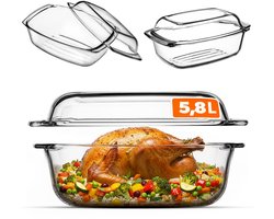 KADAX Glazen braadpan, ovenschaal met deksel van hittebestendig glas, vuurvast vat voor lasagne, groentestoofpot, glazen braadpan om in de oven te braden (rechthoekig, 5,8 liter)