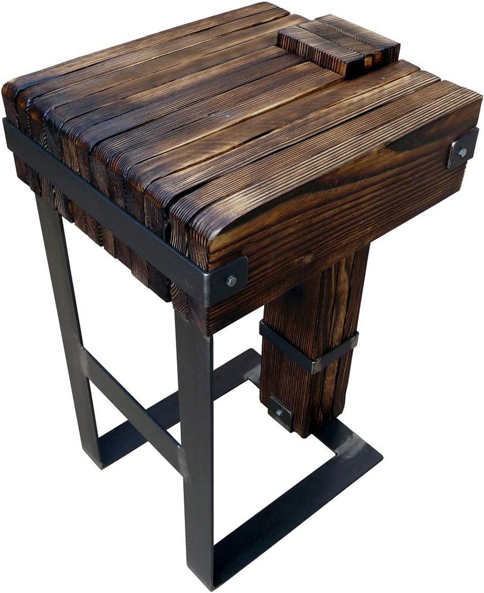 Houten Barkruk met Metalen Onderstel - Industrieel en Vintage Design - 73 cm Hoog