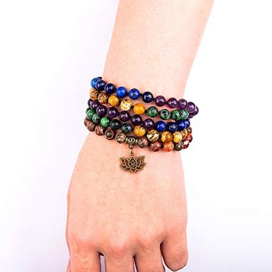 Mala Kralen Armband 7 Chakra 108 Handgeknoopte Gebedsketting voor Yoga en Meditatie — afbeelding 4