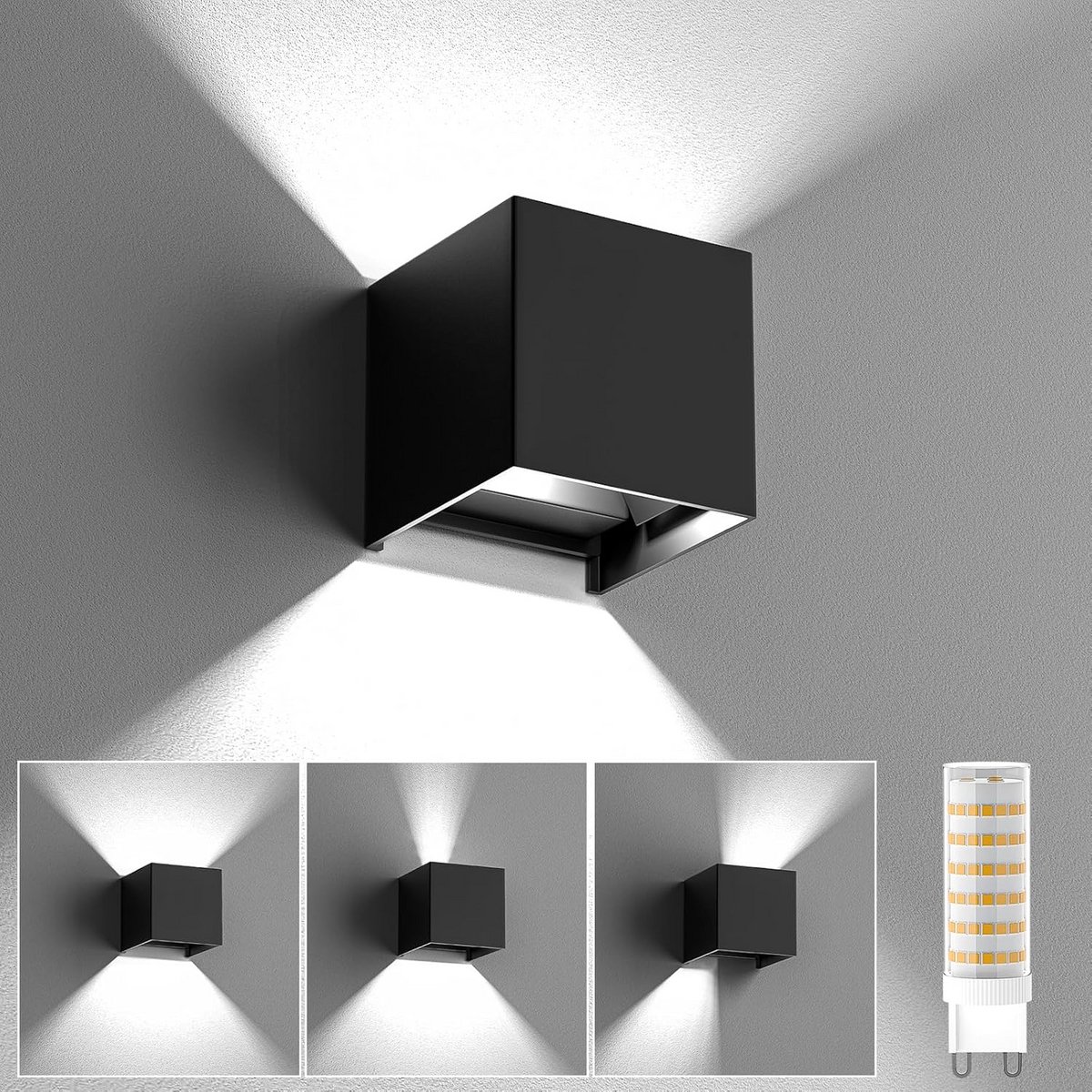 Verstelbare LED Buiten/Binnen Wandlamp Zwart IP65 - Koud Wit Licht