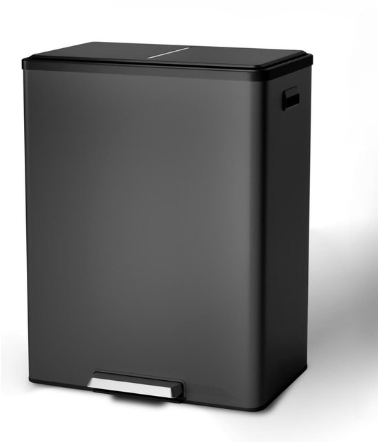 Luzzo® Ohio 60 Ltr Afvalscheidingsprullenbak RVS - Pedaalemmer Met Soft Close Deksel Afval Scheiden 3 Bakken Zwart