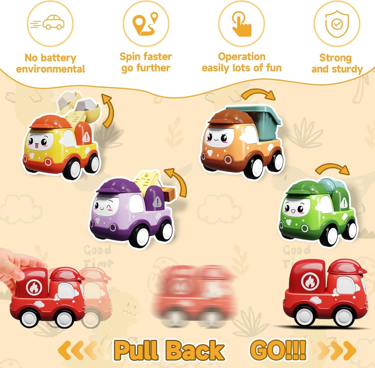 Kraftverdia - Mini Speelgoed auto - Babyspeelgoed - Speelgoedauto set 6stuks - Vanaf 1 jaar jongens en meisjes - voertuigenset voor peuters 12-18-24maanden - Terugtrek-auto speelgoed — afbeelding 4