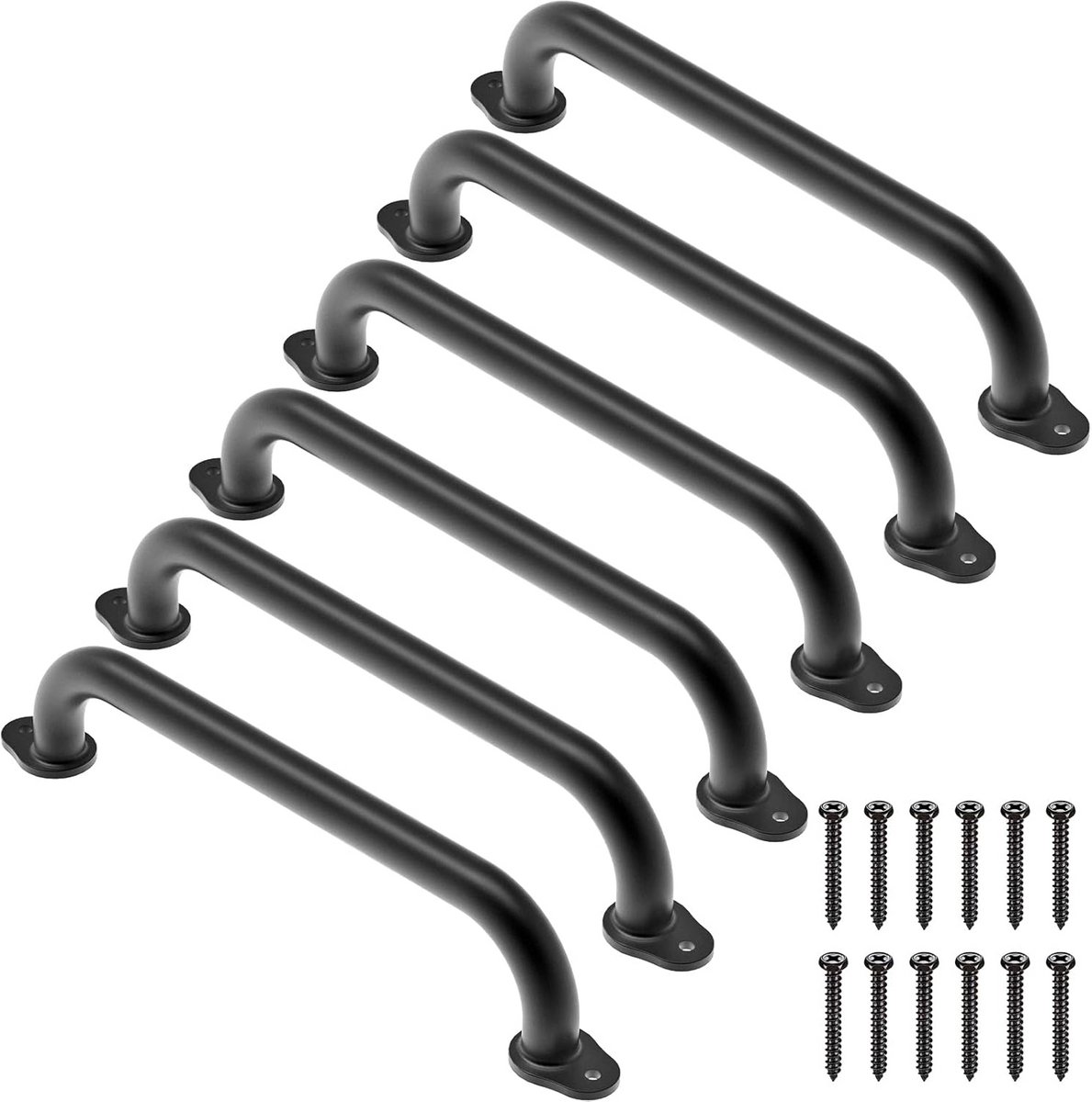 Set van 6 Zwarte Metalen Wandbeugels - Veiligheidsgrepen voor Kinderen, Senioren en Toegankelijkheid