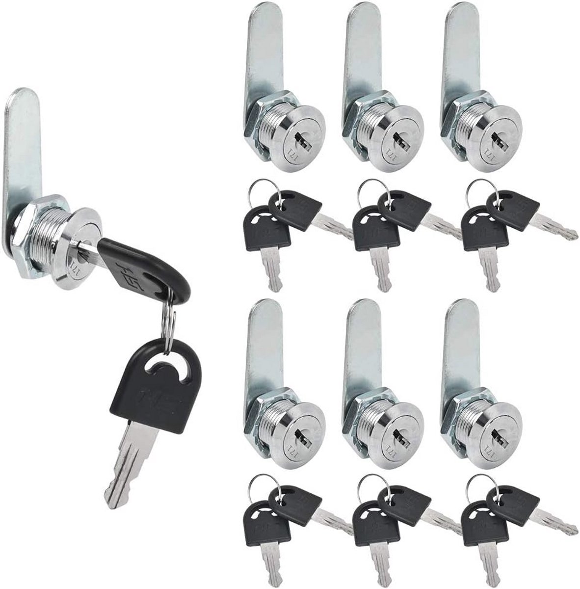 Set van 6 Cilindersloten 16mm voor Kast, Lade en Brievenbus - Inclusief 12 Sleutels