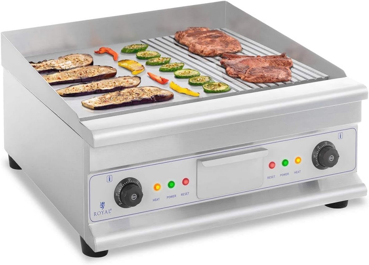 Elektrische Grillplaat Dubbel 60 cm - Glad en Geribbeld - 6400 W