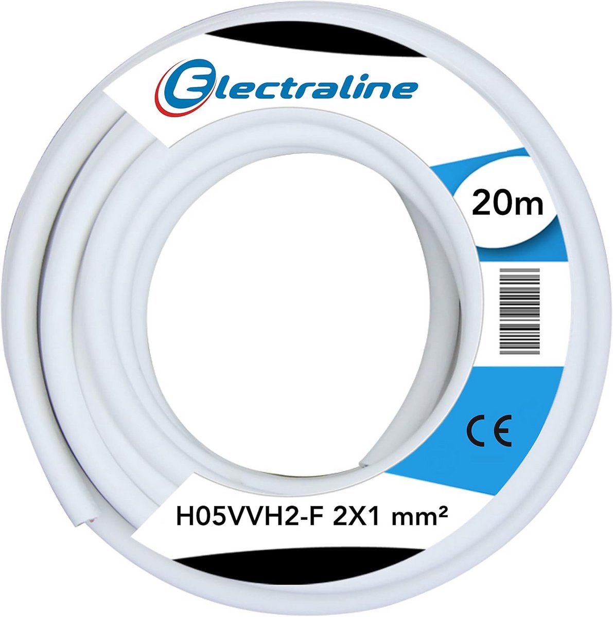 Kabelhaspel H05VVH2-F, 2x1 mm², 20 m lang, Wit