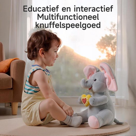 Interactieve Olifant Knuffeldier met Kiekeboe Functie - Elektrisch Pluche Speelgoed voor Baby's en Kinderen van Merkloos — afbeelding 4