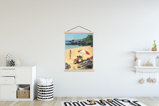 Illustration Vintage d'une affiche textielposter vacances à la plage lattes vierges 120x160 cm - Tirage photo sur plaque école (décoration murale salon / chambre) XXL / Groot format!