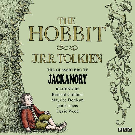 The Hobbit, Jackanory. Illustratie van een jongen zittend bij een boom, met dieren en planten aan de rechterkant.