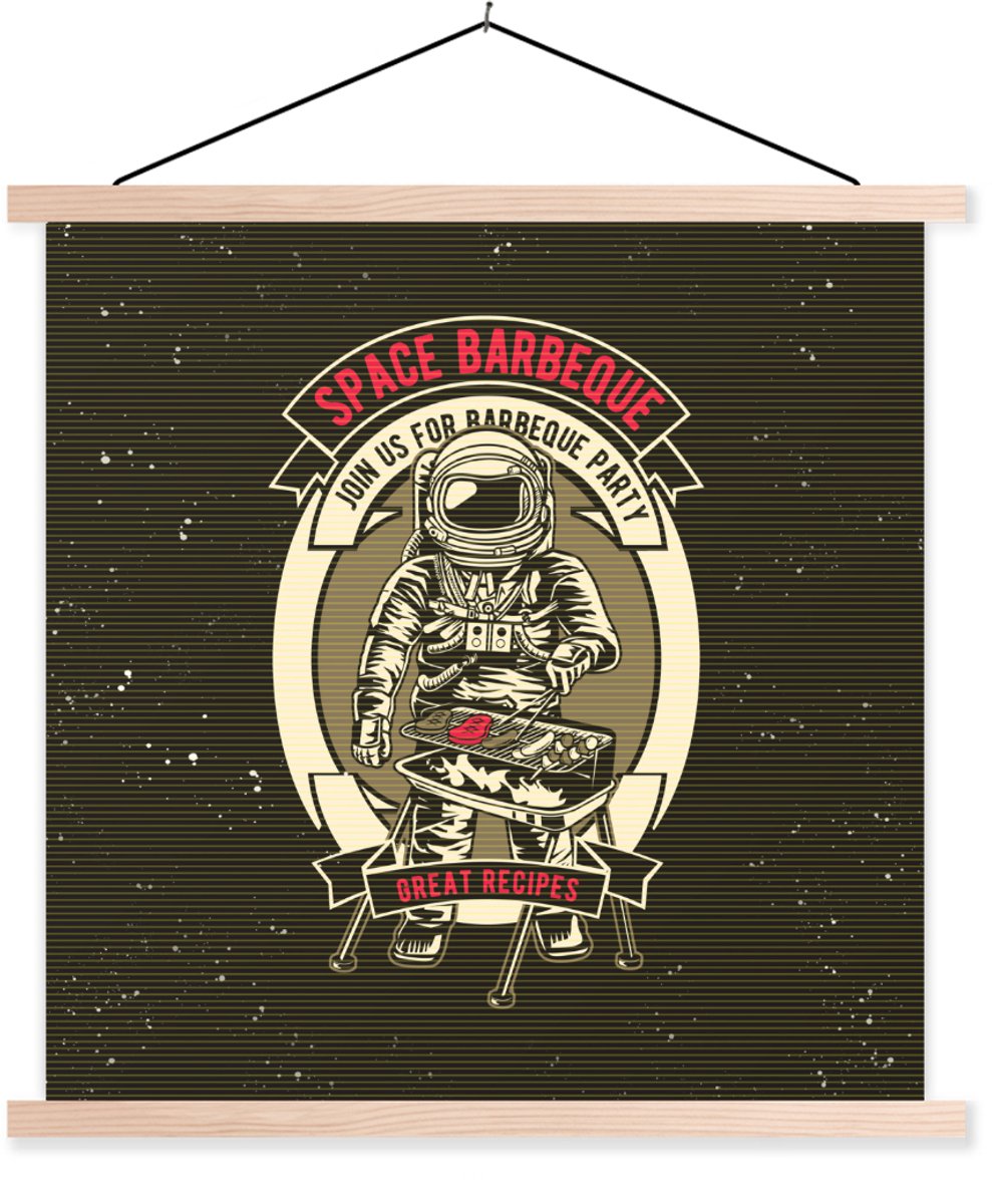 Posterhanger incl. Poster 40x40 cm - Schoolplaat - Vintage - Astronaut - BBQ - Textielpost
