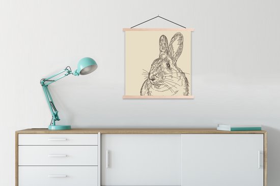 Affiche scolaire - Illustration Vintage d'un lapin - 60x60 cm - Lattes vierges