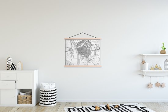 Porte-affiche avec affiche - Affiche scolaire - Carte historique de la ville de Zutphen - noir et blanc - 60x45 cm - lattes vierges