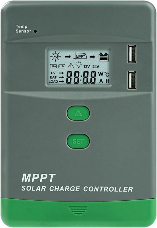 MPPT Solar Laadregelaar 12V/24V 20A met LCD Display en Bluetooth