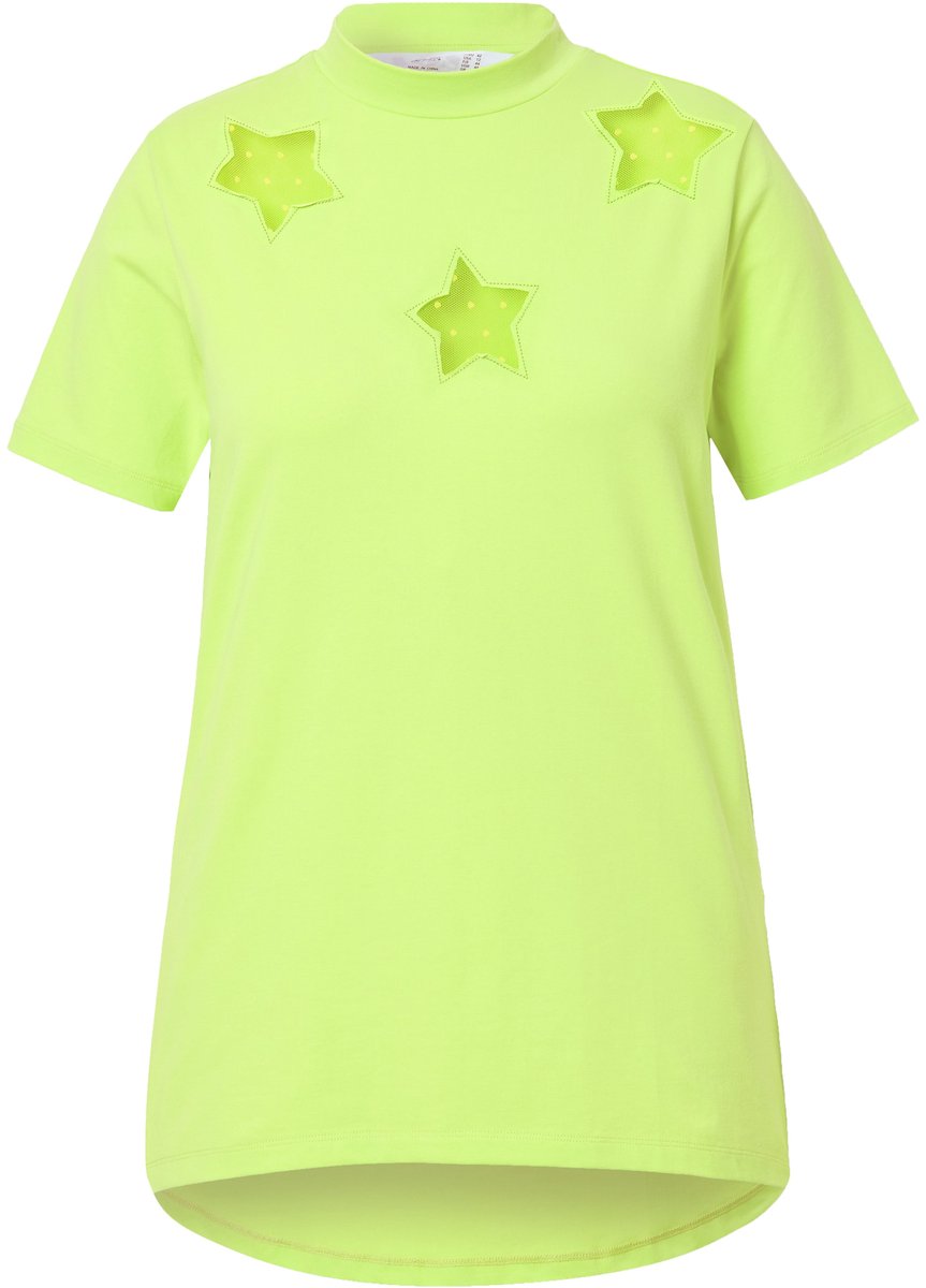 Angel of Style - Dames - T-shirt cut-out sterren van mesh opstaande kraag - Limoengroen - Maat 50