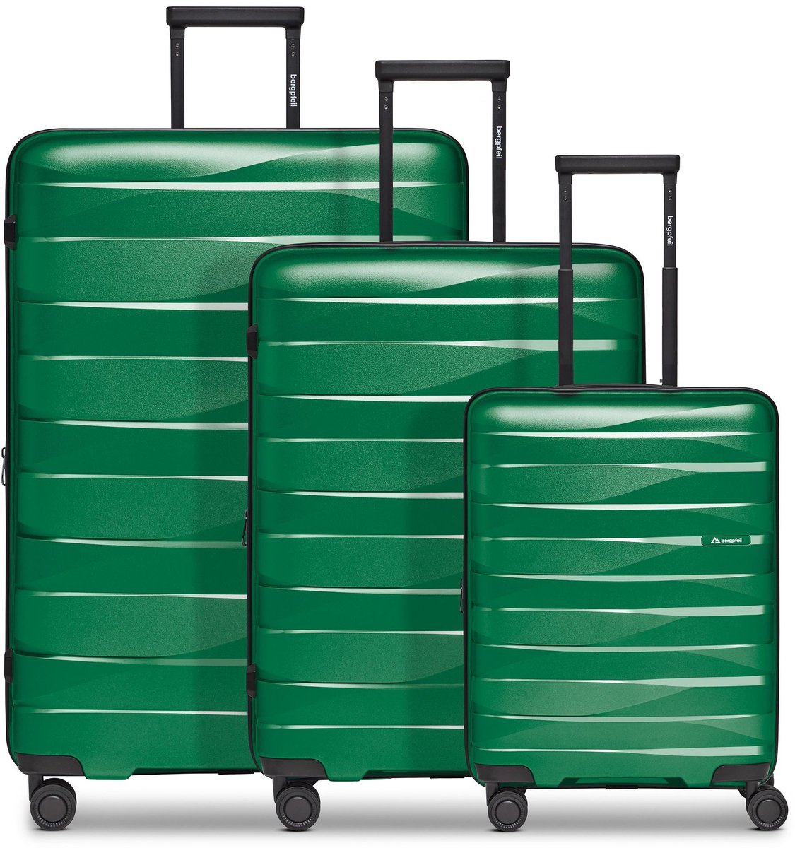Bergpfeil Travel 4-wiel kofferset, 3-delig, met rekbare vouw - Harde bagage - TSA slot - emerald green metallic