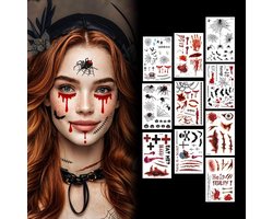 Ronte - Halloween tatoeages littekenmake-up 10 vellen volwassenen carnavalskostuum gezichtsstickers zombie vampier heksen horror littekens wonden griezelige gezichtstattoo tattoo