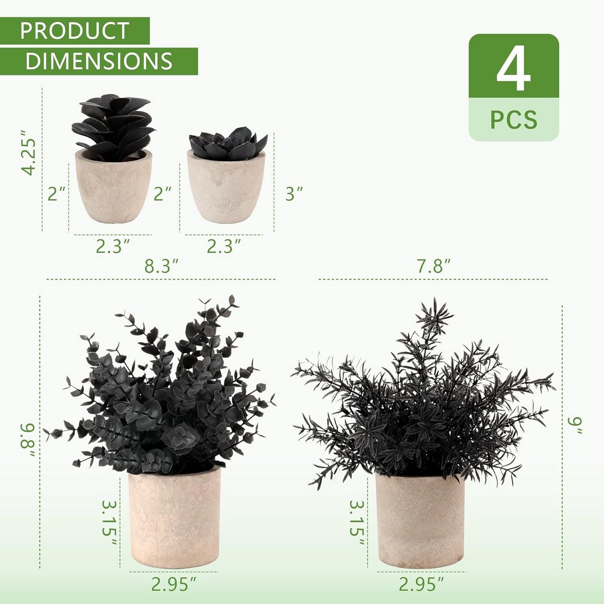 4 Mini Nepplanten in Potten - Kunstplanten voor Binnen - Eucalyptus, Rozemarijn en Vetplan